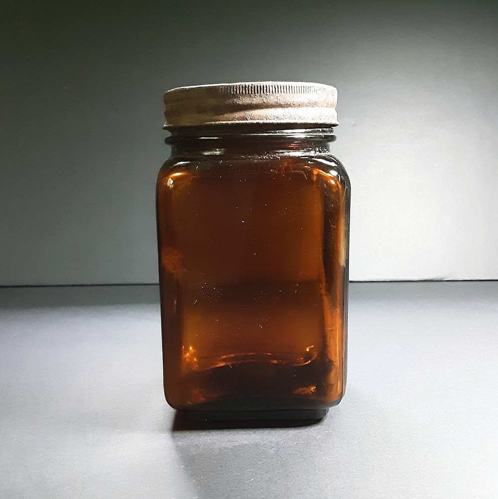 Vintage Boots Chemists Square Amber Glass Apothecary Jar Empty Bottle England